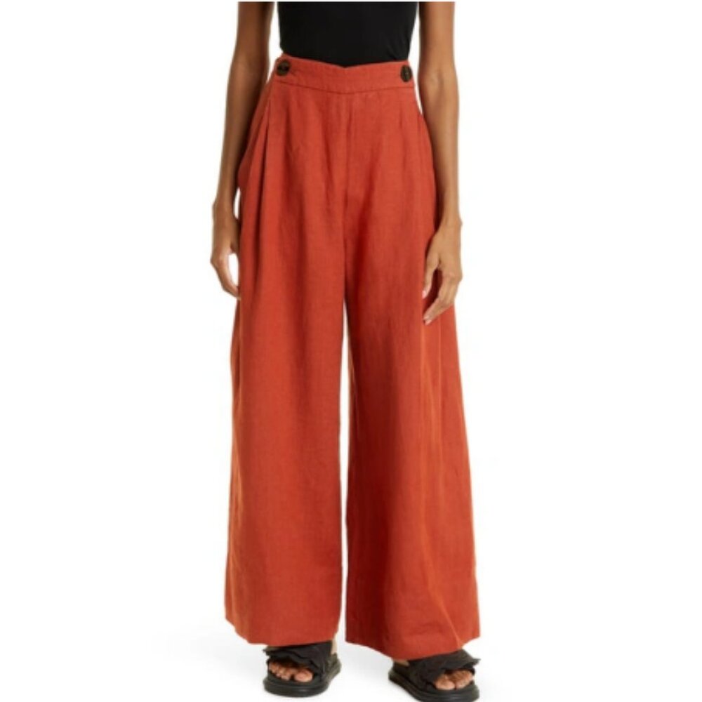 Farm Rio Wide Leg Linen Pants In Brown